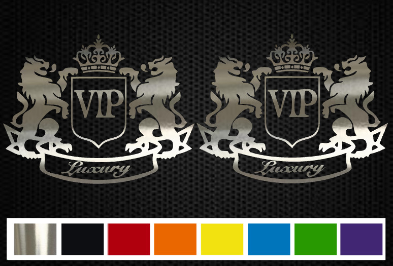 (2) VIP LUXURY CHROME Vinyl Decal Set – CUSTOM SIZE & COLOR for CARS, TRUCKS
