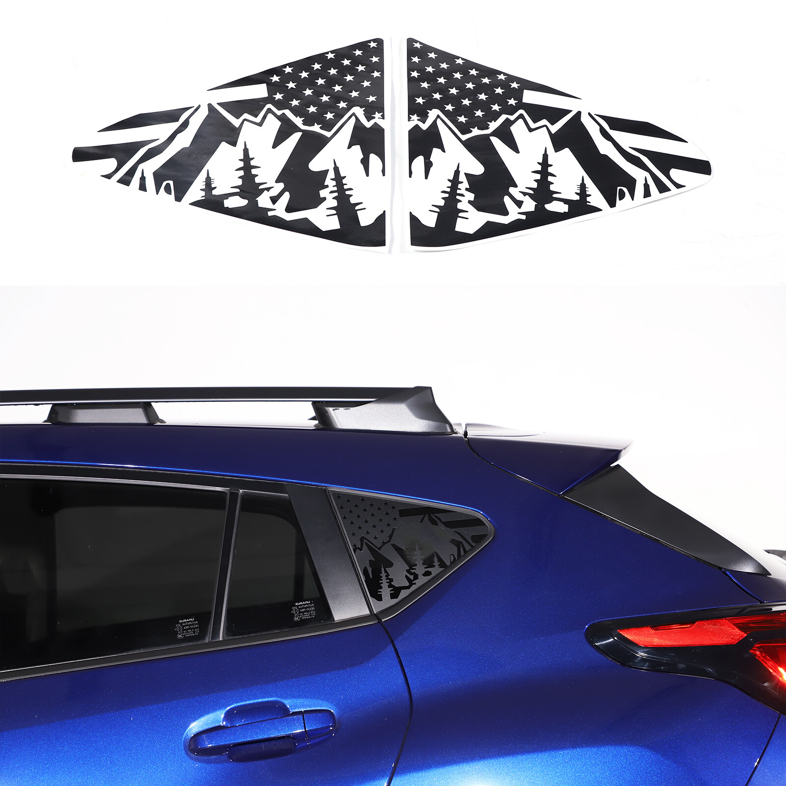 FITS 2024+ Subaru Crosstrek Rear Quarter Glass USA Flag & LANDSCAPE DECAL VINYLS