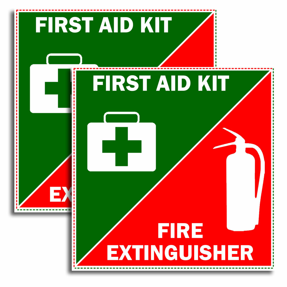 First Aid And Fire Extinguisher 2 Pack Lot Safety Vinyl Stickers 3.5″