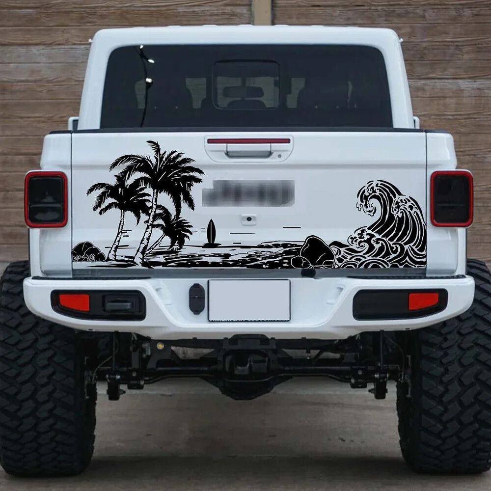 Large Beach Wave Palm Tree Car Sticker Decal Summer Surf Nature Ocean Landscape