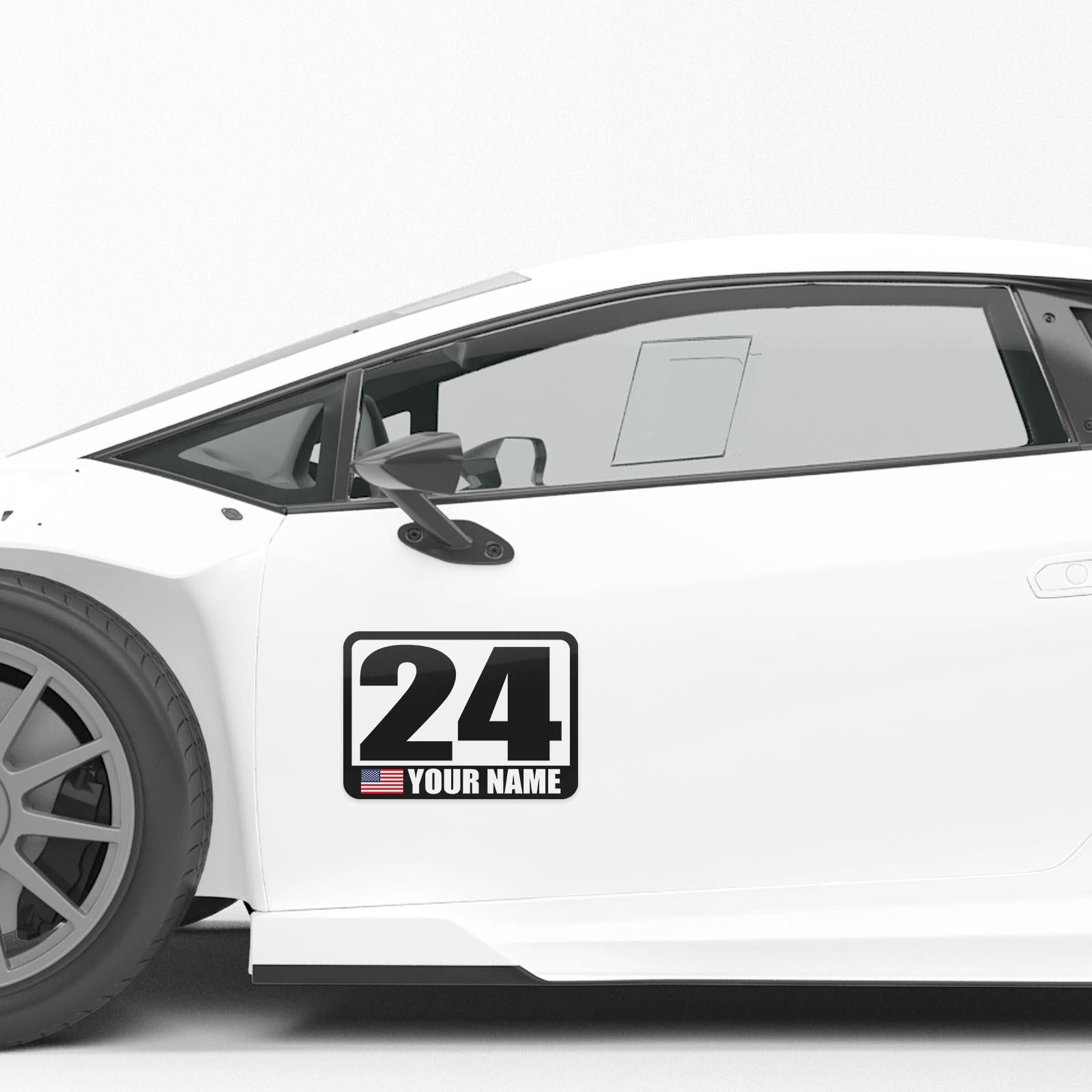 2x Car Door Number Name US Flag Stickers 14″ x 20″ Vinyl Decal Racing Track Day