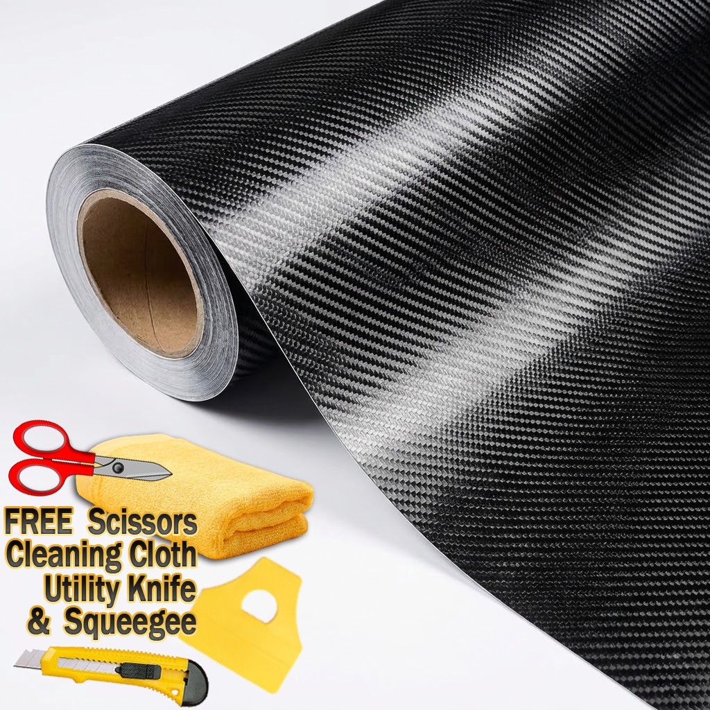 96″ x 60″ Premium 4D Gloss Black Carbon Fiber Vinyl Wrap Bubble Free Air Release