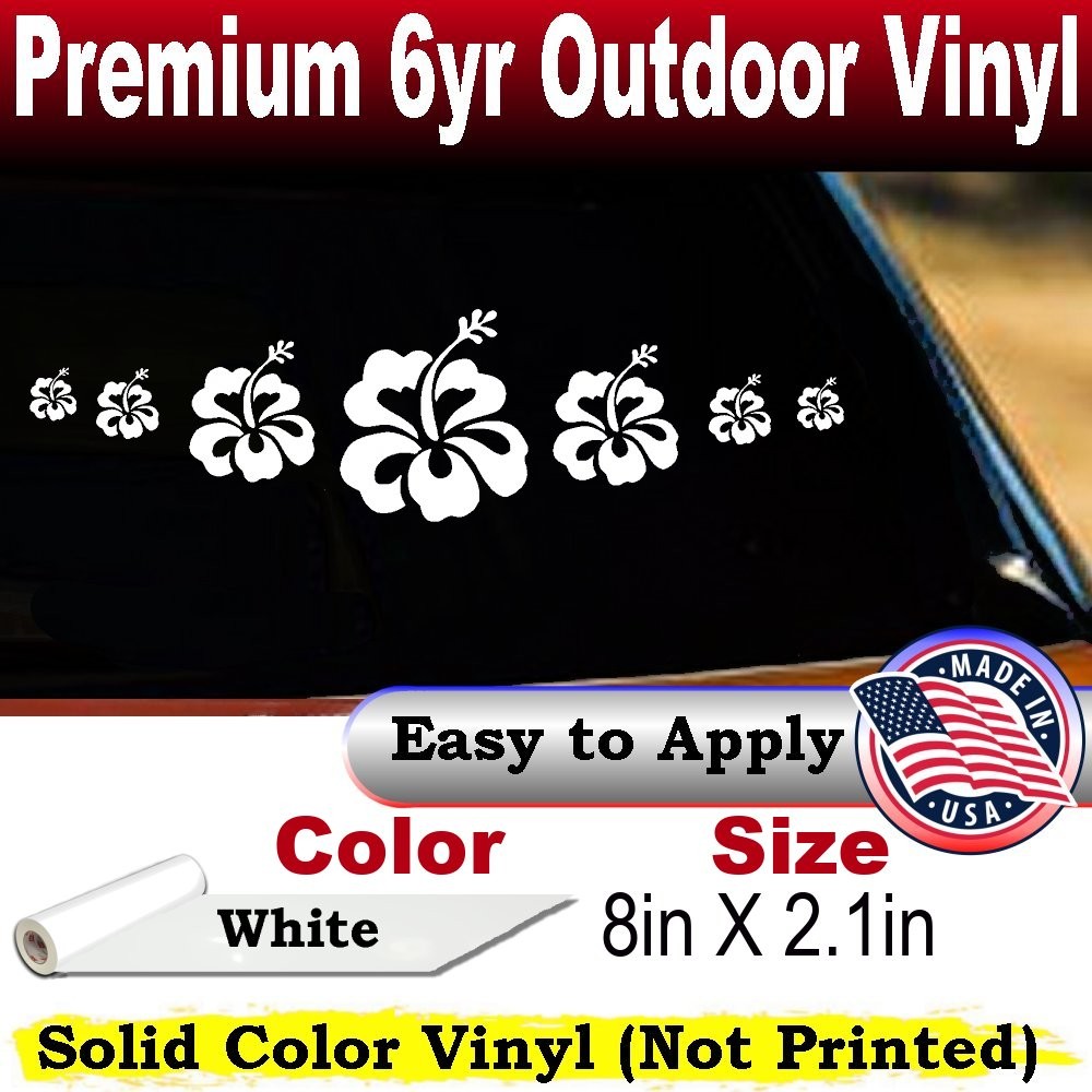 Hibiscus Flowers Row Car Truck Window Laptop Decal Sticker White 8X2.1