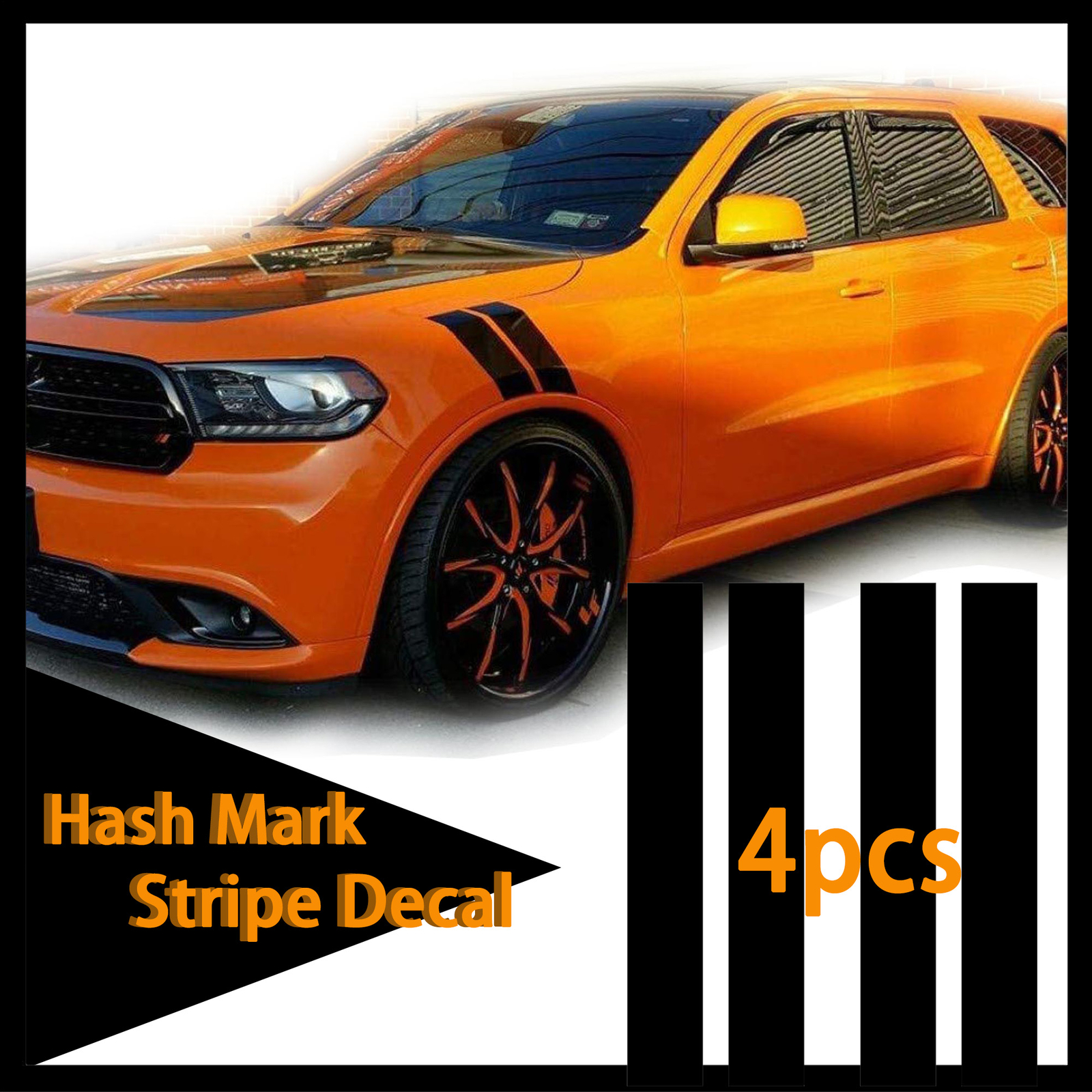 4pcs Matte Black Universal Car Hood Fender Racing Stripe Hash Mark Vinyl Decal