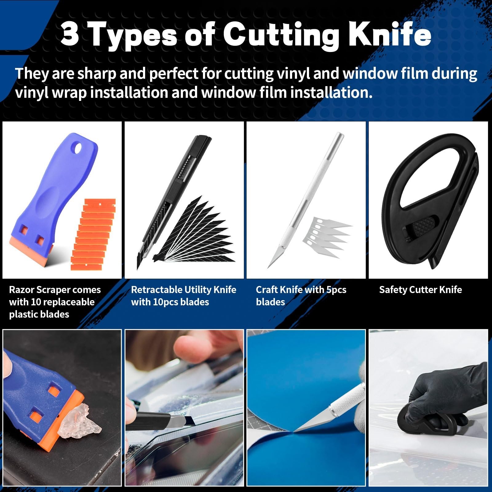 Vinyl Car Wrap Film Tool Kit Window Tint Application Squeegee Installation