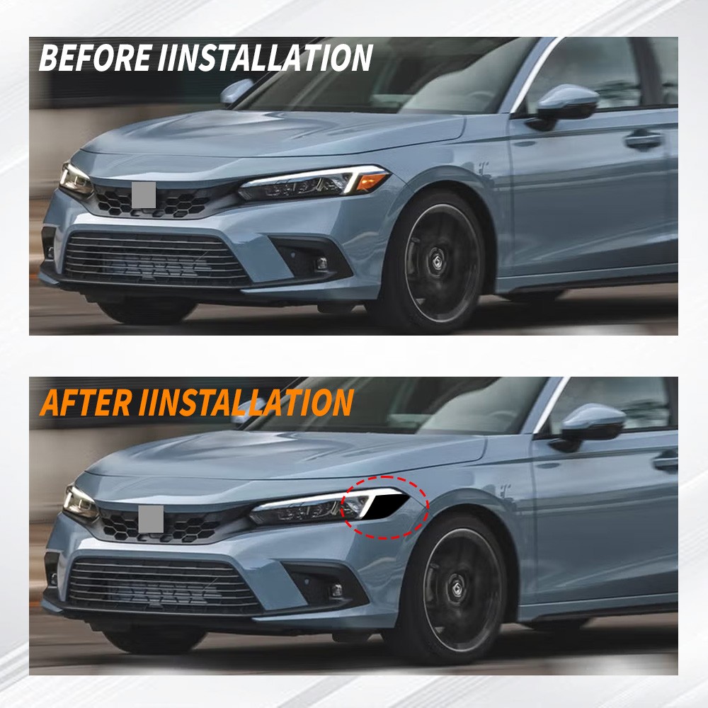 Headlight Amber Delete Smoke Black 35% Overlay Tint Pair For 2022-25 Honda Civic