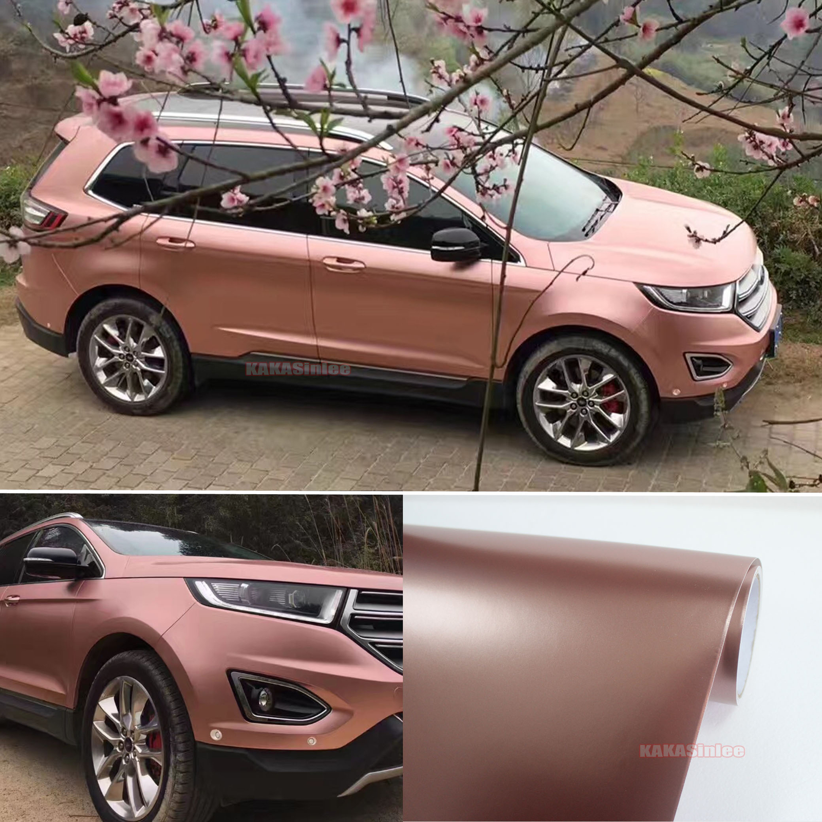 Rose Gold Stretchable Car Pearl Metal Matte Satin Chrome Vinyl Wrap Sticker HDUS