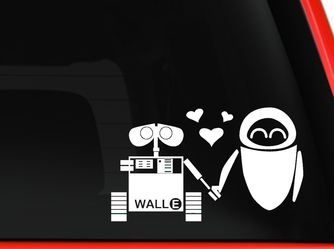 DISNEY Decal WALL E EVE ROBOT LOVE Window Sticker 6″ White