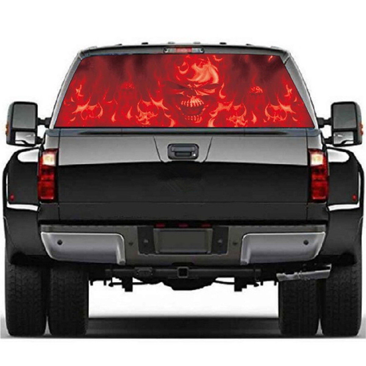 Flood Flame Rear Window Sticker Flaming Skull Cool Vinyl Decal For Car Pickup