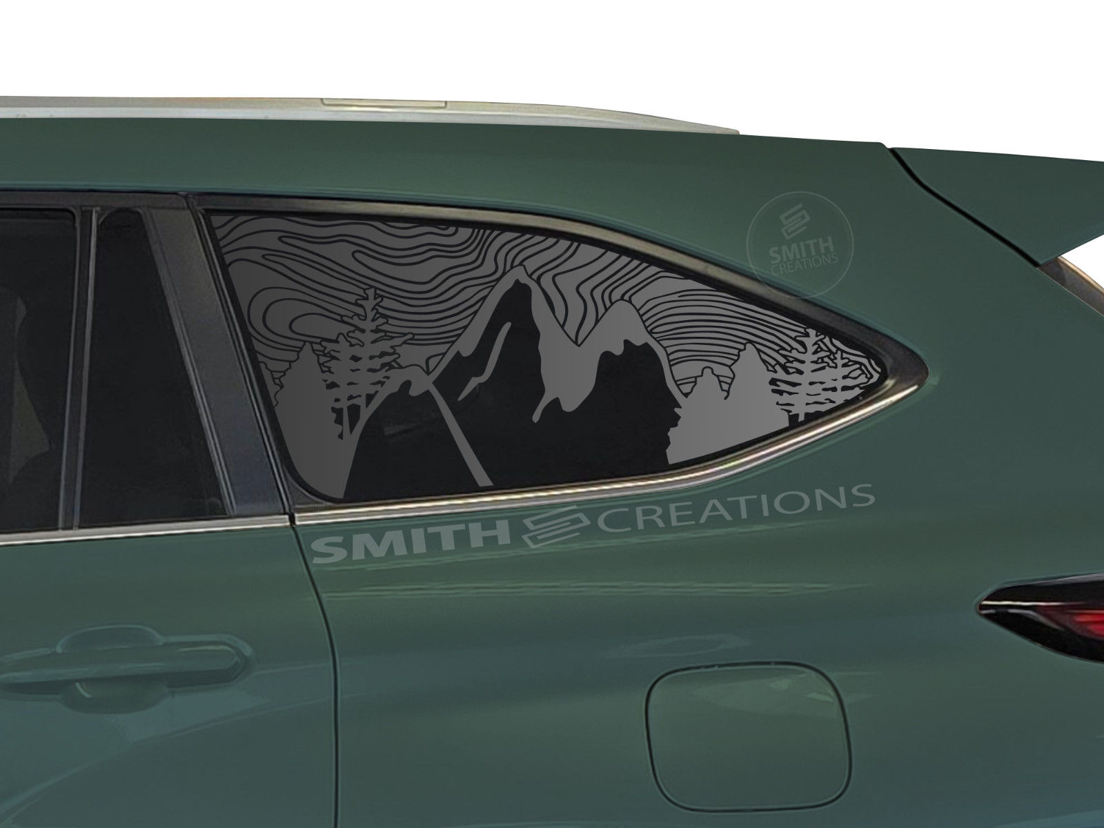 Fits 2020-2025 Toyota Highland Topographic Pattern with Mountains Window Decal