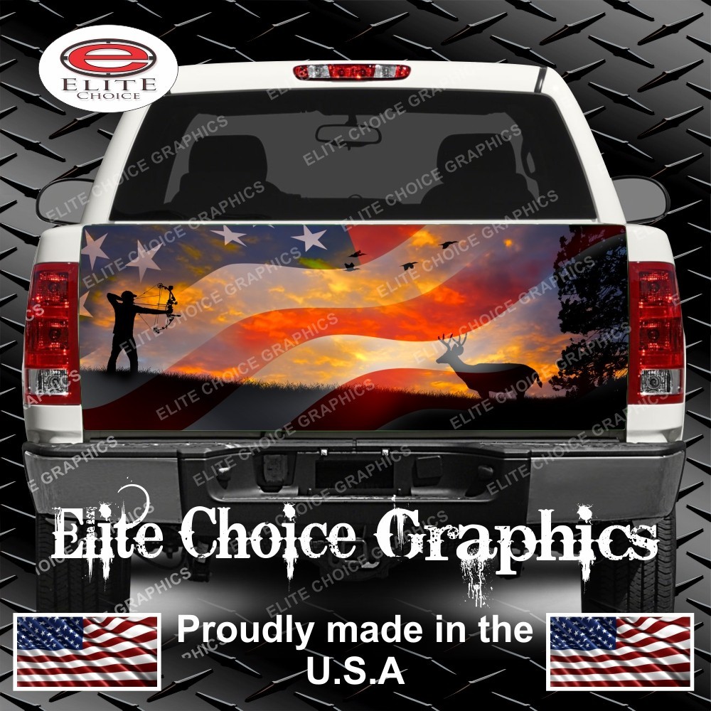 American Bow Hunter Sunset Truck Tailgate Wrap Vinyl Graphic Decal Sticker Wrap