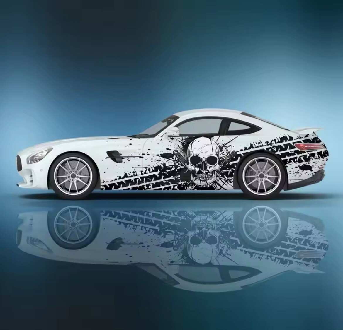 Skull ink tire prints Car Side Sticker Vinyl ; Tough Decals For Guys, Both Sides