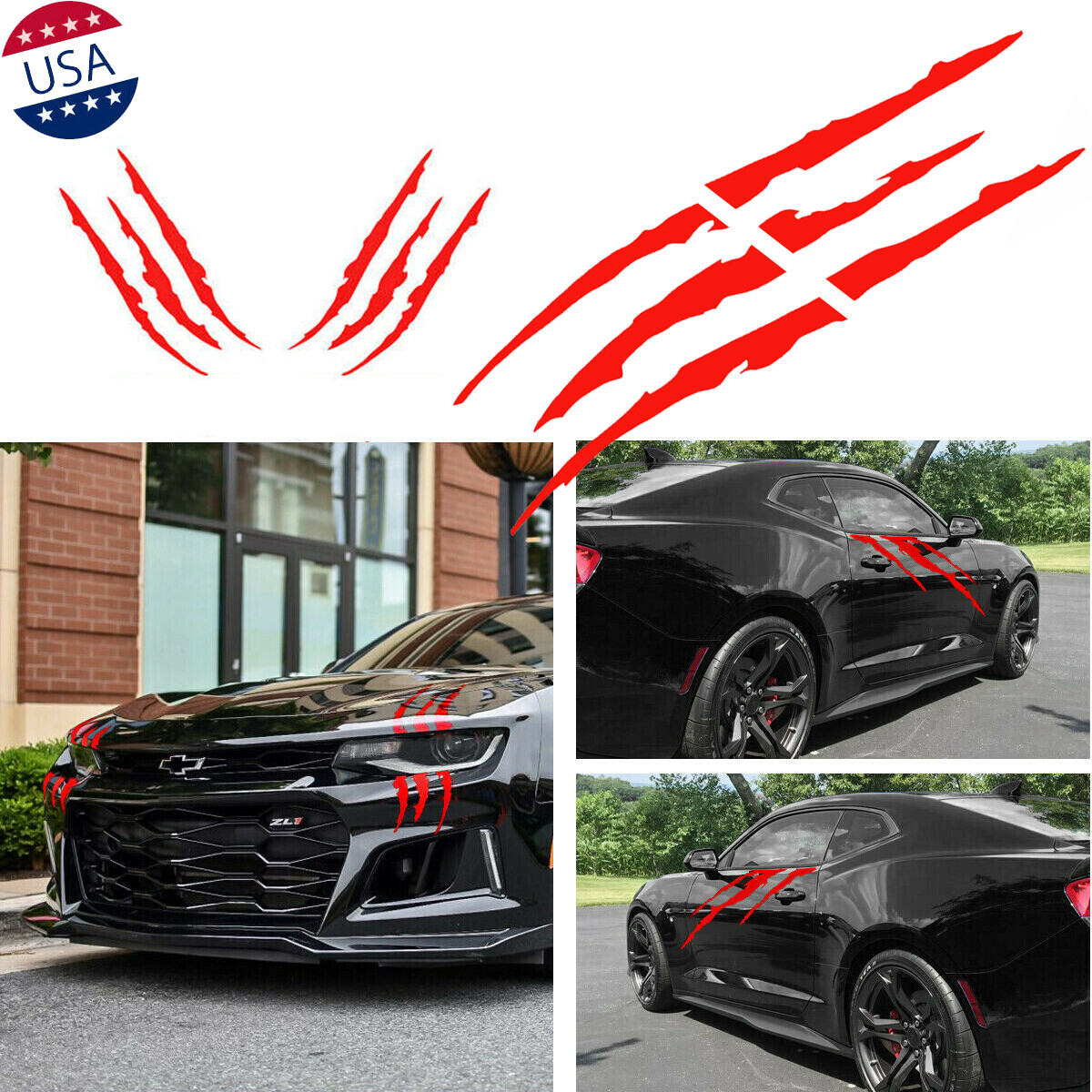 Red Scratch Claw Vinyl Sticker Kit for Car Side Body Front Headlight Decor Trim