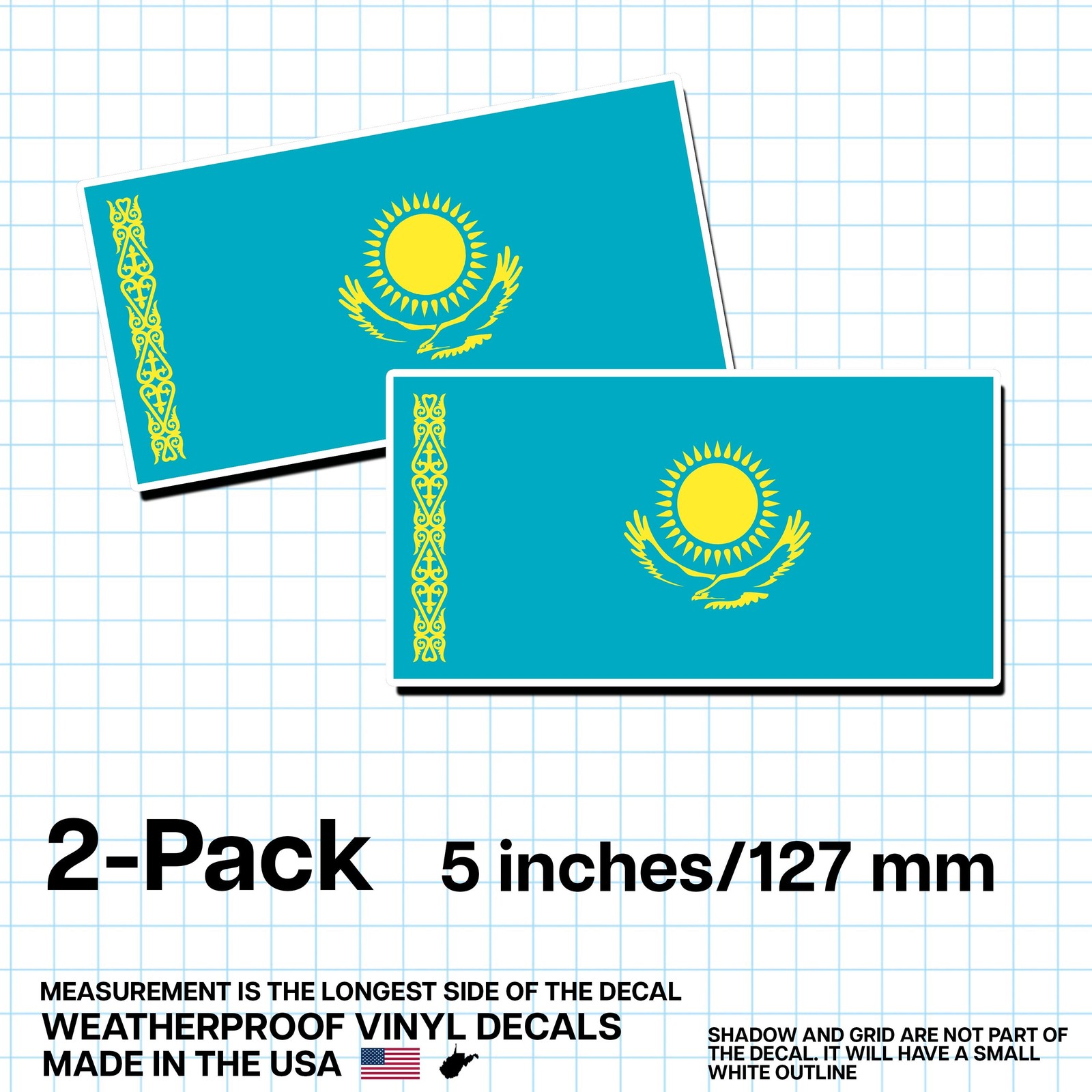 Kazakhstan Flag Sticker 5″ 2-Pack – KZ Decal – Kazakh Pride Vinyl