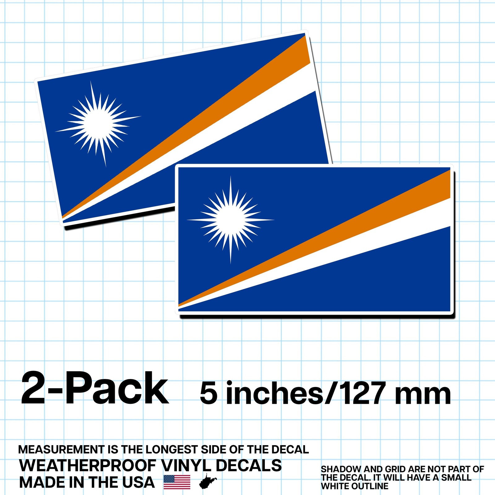 Marshall Islands Flag Sticker 5″ 2-Pack – MH Decal – Marshallese Pride Vinyl
