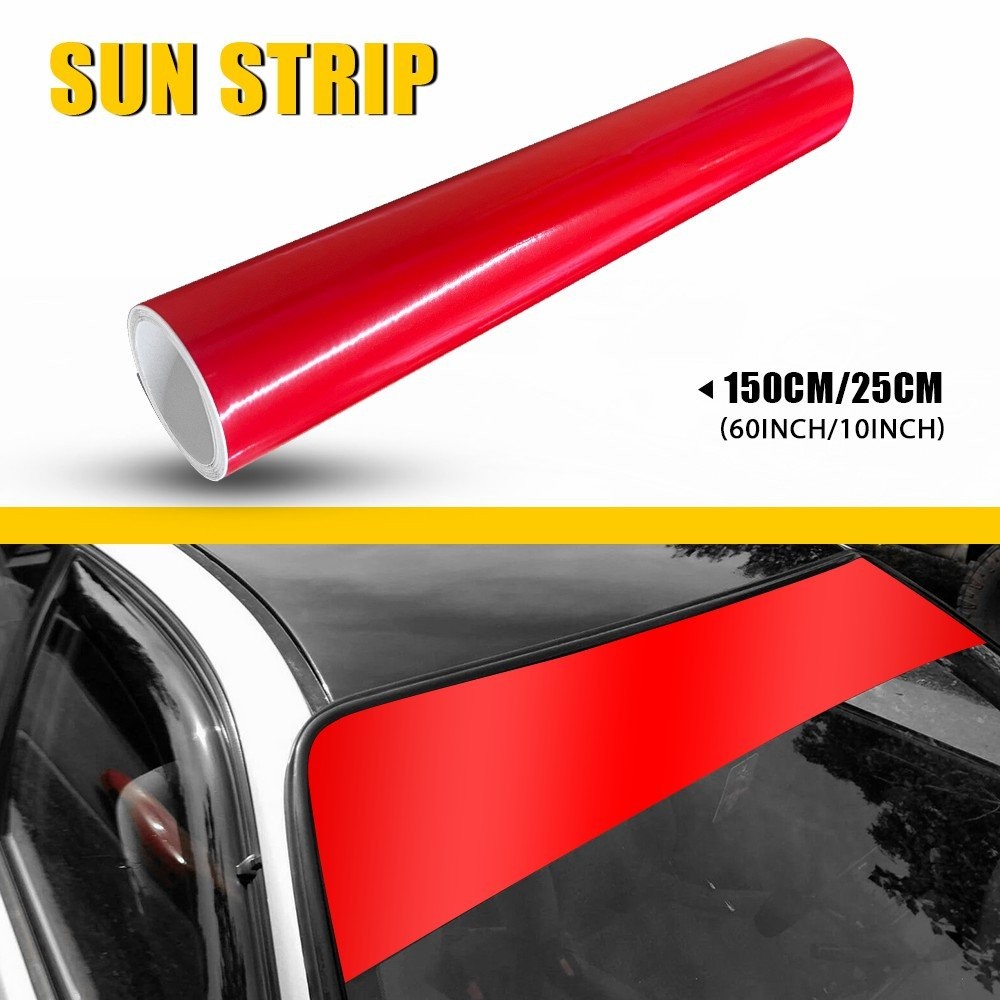Red Window Sun Visor Strip Tint Film Front Windshield UV Shade Decal Banner Trim