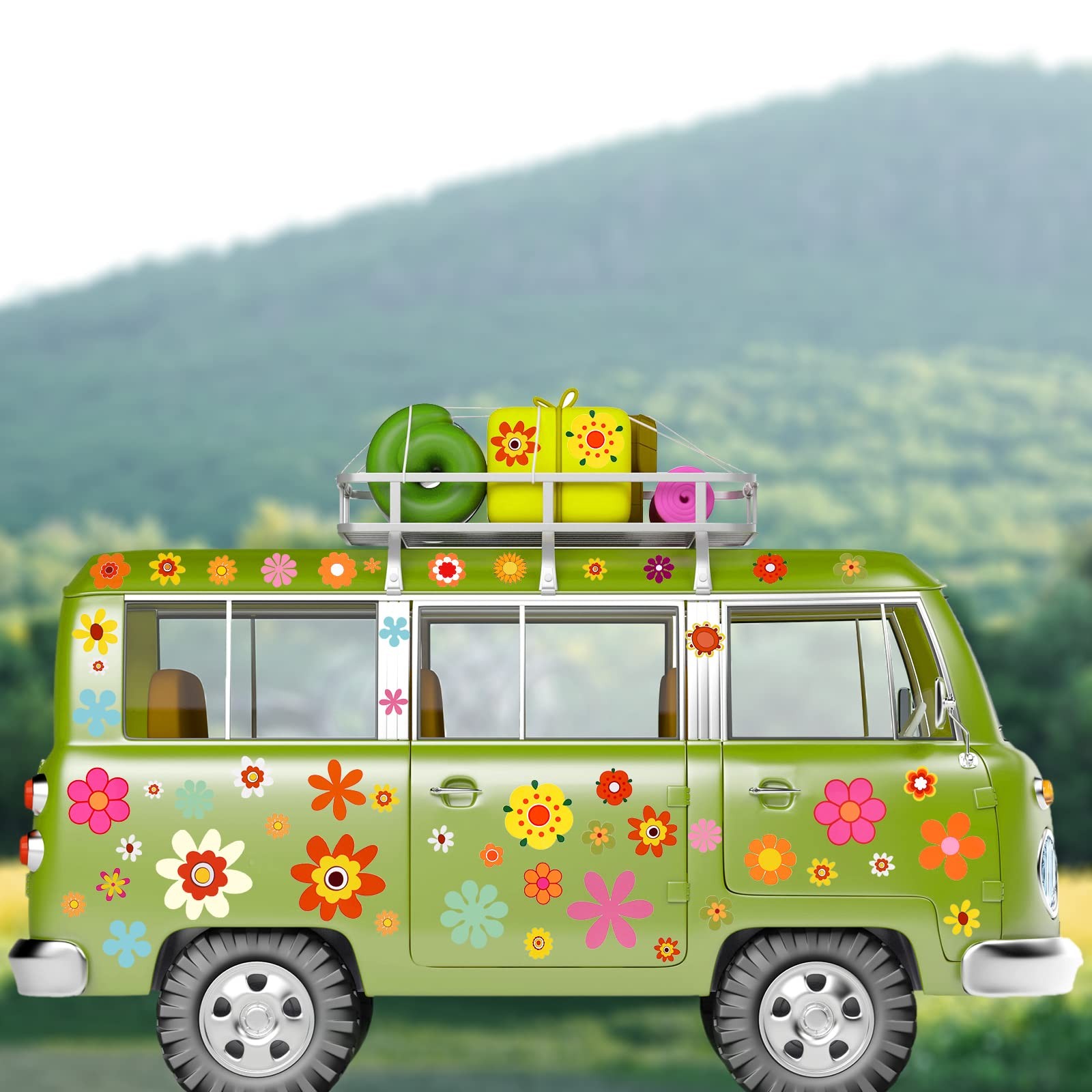 Leinuosen Daisy Stickers 135 Pcs Flower Car Decals 60’s Hippie Multicolor