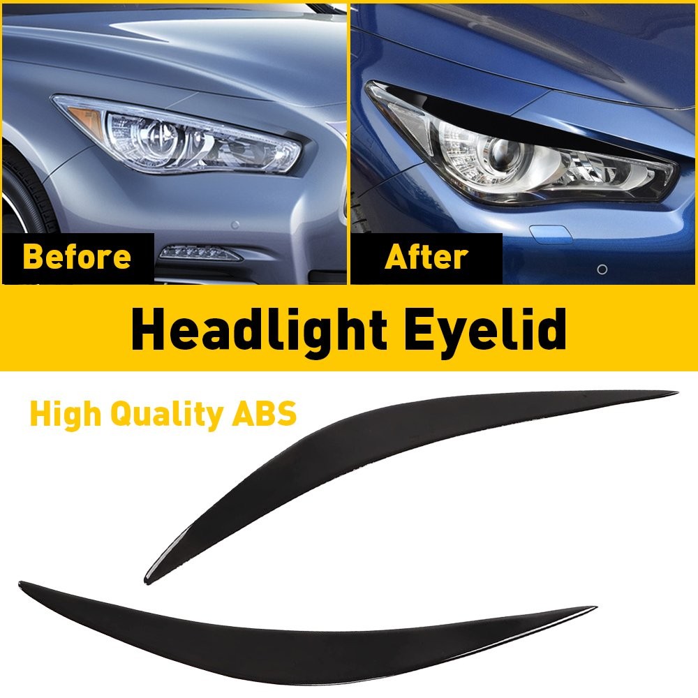 For Infiniti Q50 2014-23 Gloss Black Headlight Cover Eyelid Eyebrow Eye Lid 2-20