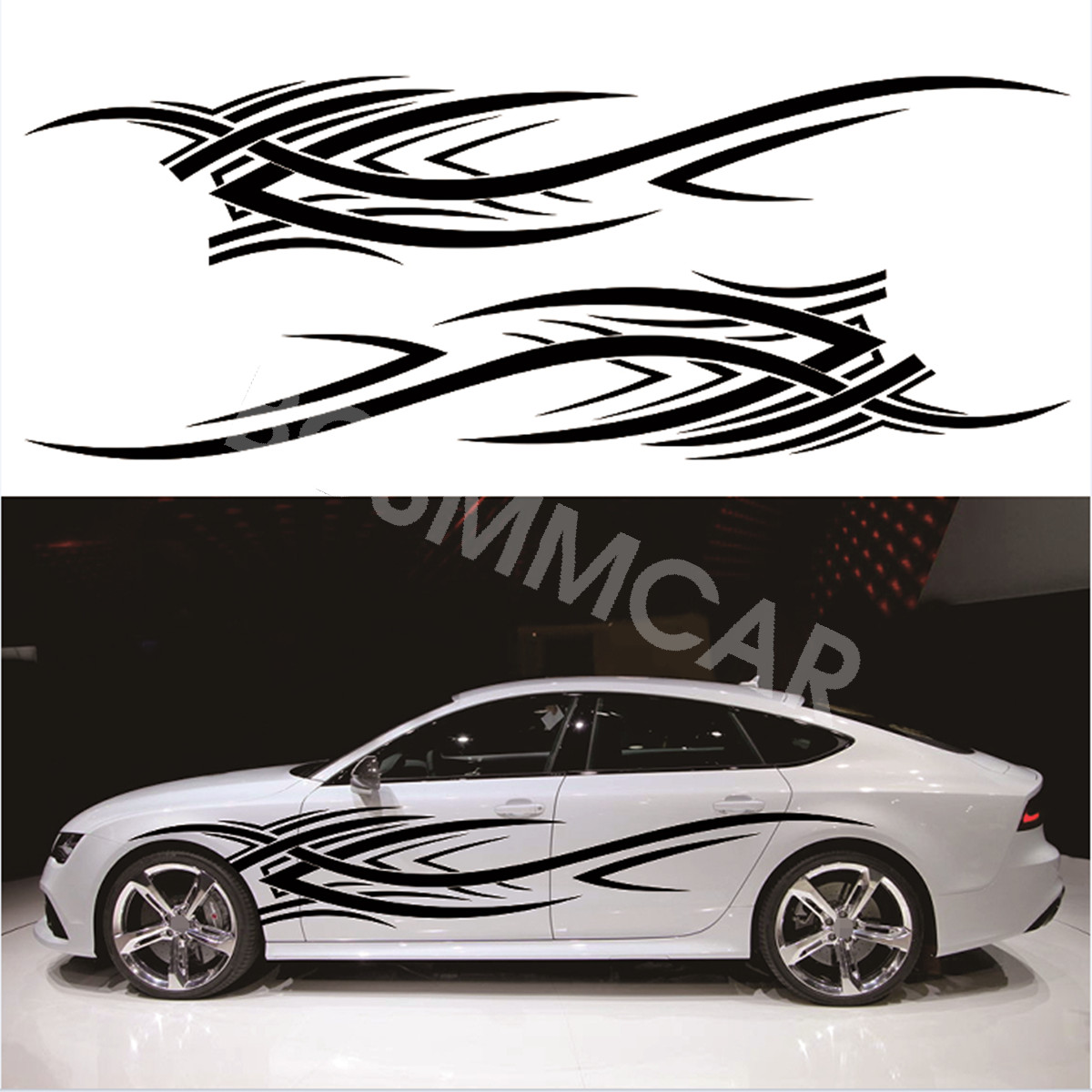 Vinyl Flame Graphics Decal Racing Stripe Stickers For Car Side Body Door Fender