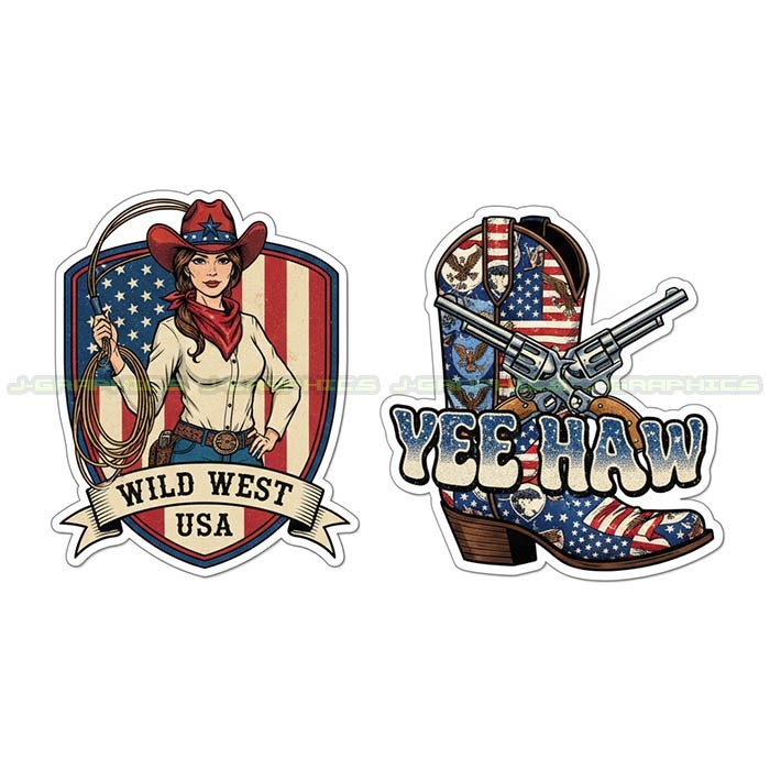 Cowgirl Vinyl Decal Sticker Country Western Southern boots 2 pack I