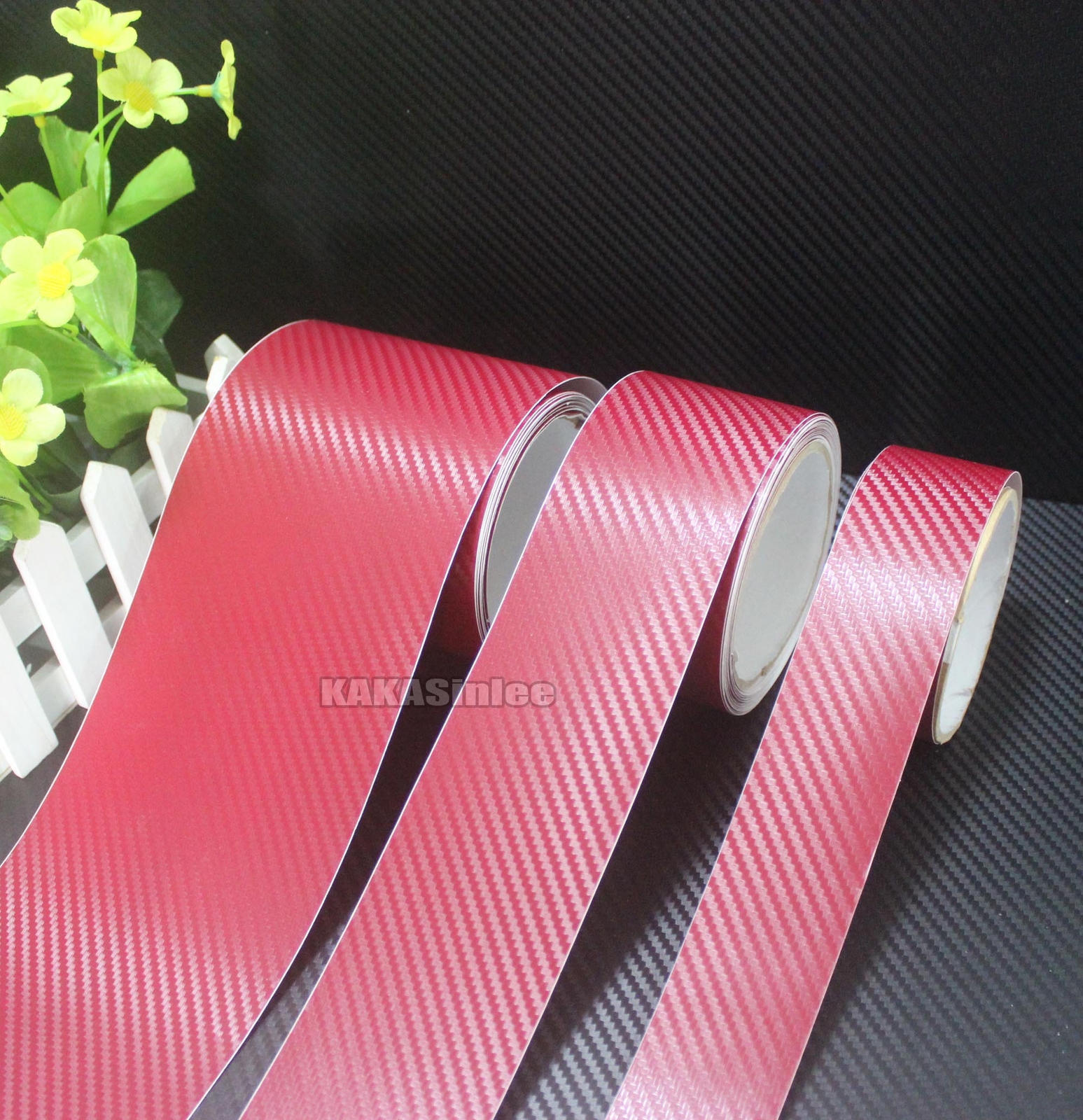 3D Wine Red – Sheet Car Grain Carbon Fiber Vinyl Tape Wrap Sticker Decors Strips