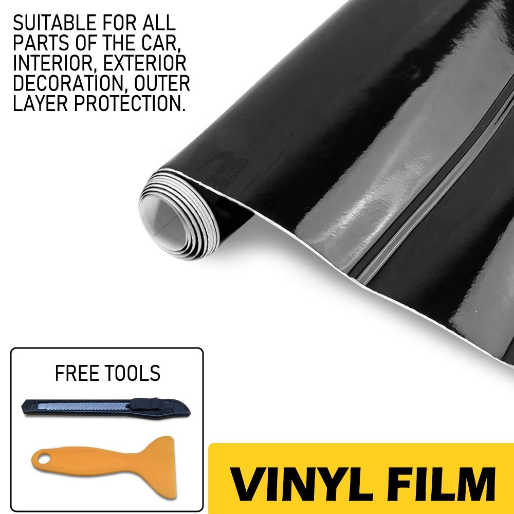 1-10 Gloss Black Bubble Free Vinyl Wrap 30cmx1.5m Car Sticker w/Installation Kit
