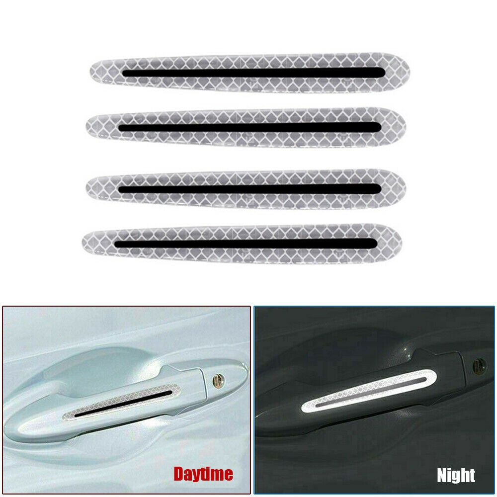 4x Red Carbon Fiber Reflective Strip Car Door Handle Safety Warning Sticker Trim