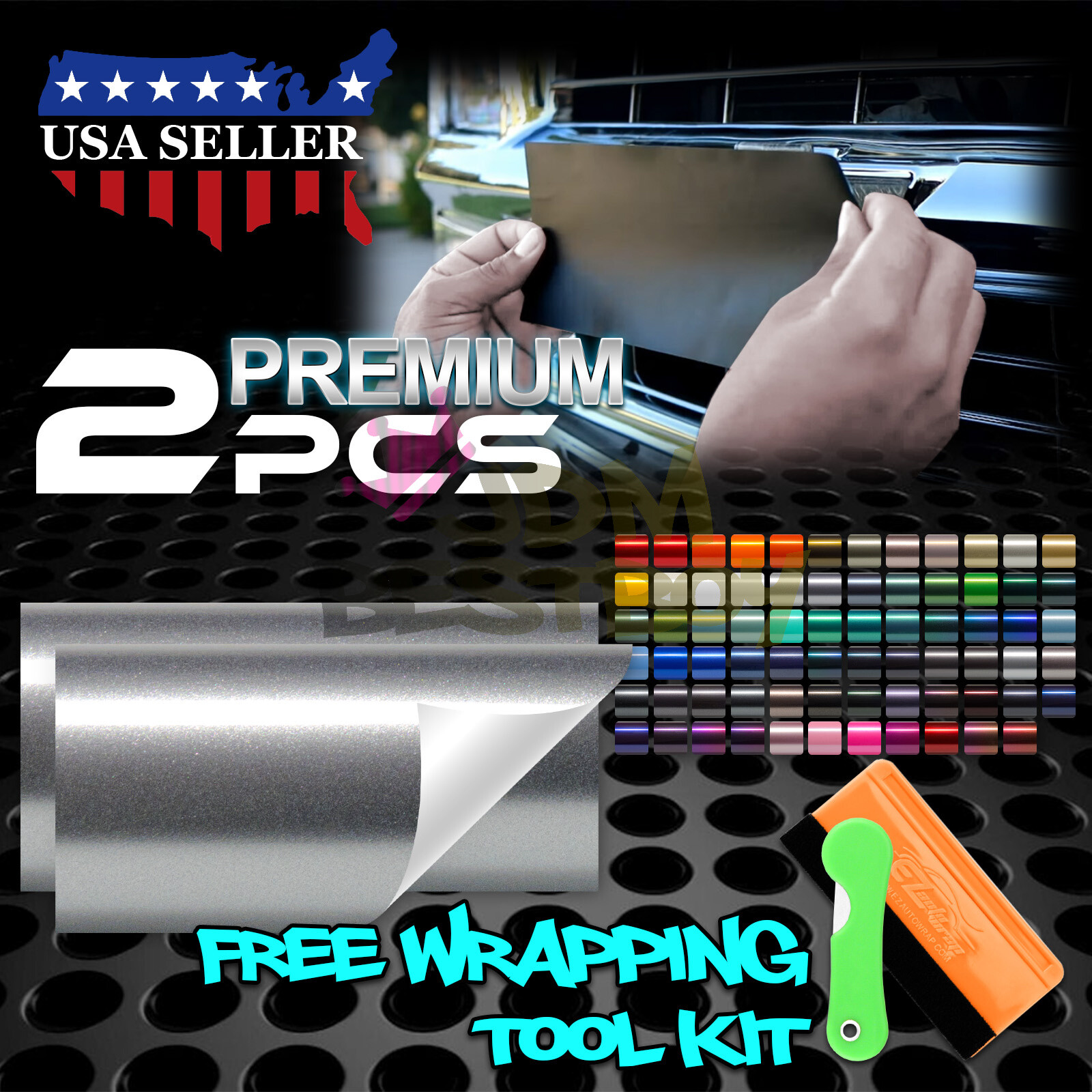 PET Super Gloss Metallic Vinyl Wrap For Chevy Bowtie Emblem Overlay Sheet Decal