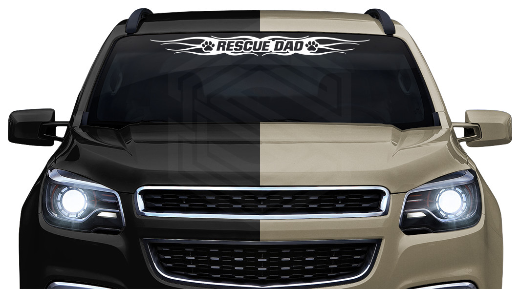 #121 RESCUE DAD Dog Paw Print Decal Sticker Windshield Window Graphic Car Truck