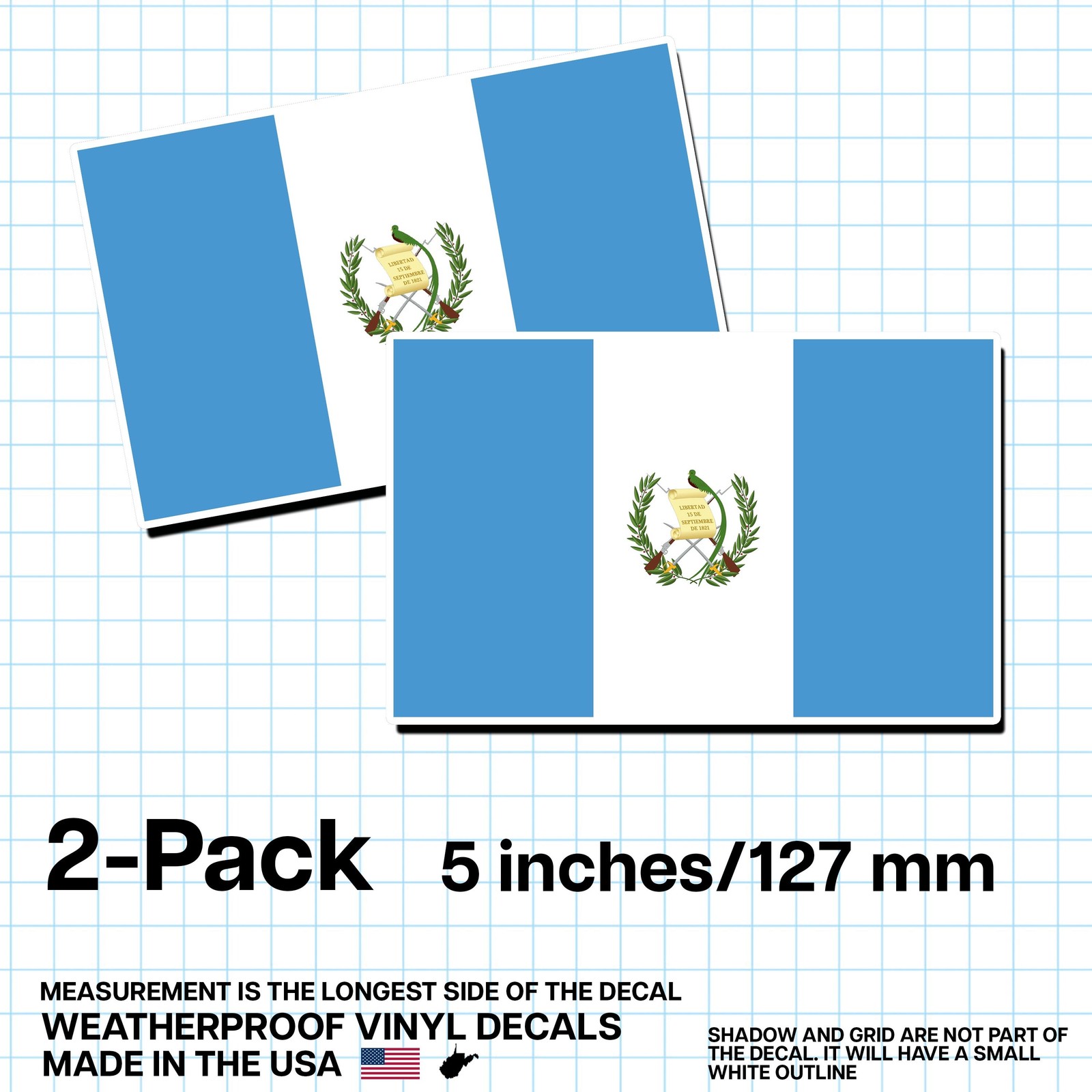 Guatemala Flag Sticker 5″ 2-Pack – GT Decal – Guatemalan Pride Vinyl