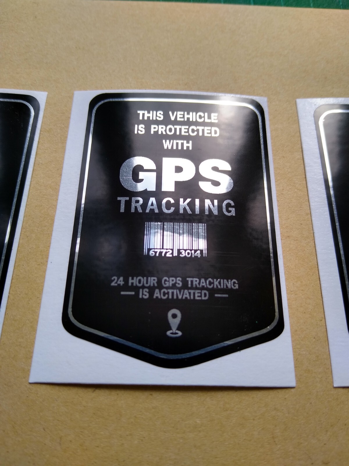 3 X Vehicle GPS Tracking Stickers Self Adhesive Polished Mirror Silver, Black