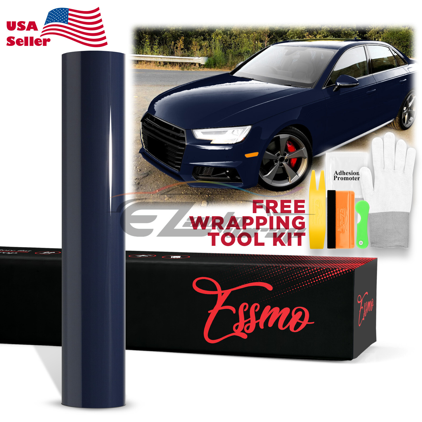 ESSMO PET Super Gloss Midnight Blue Vehicle Vinyl Wrap Decal Sheet Like Paint