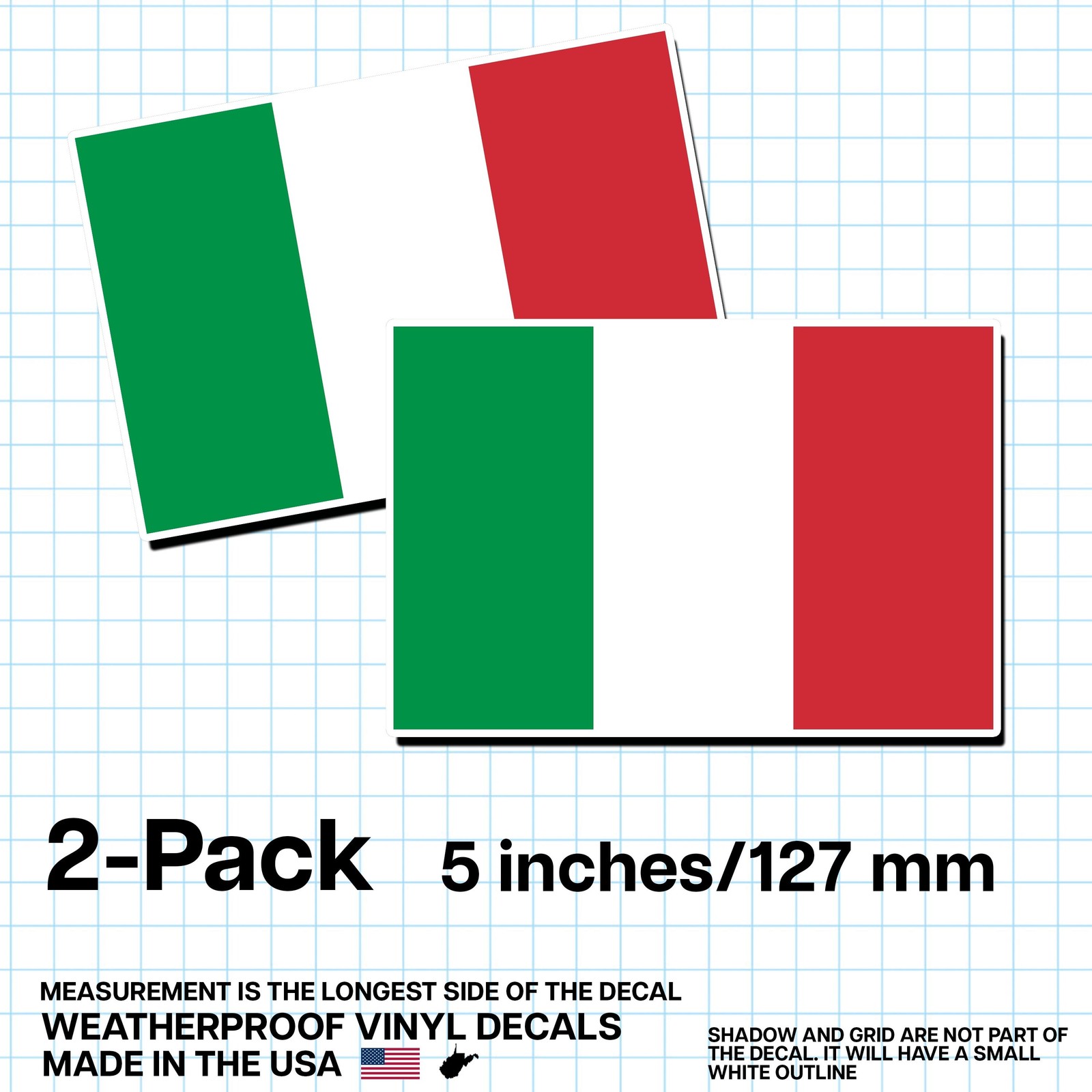 Italy Flag Sticker 5″ 2-Pack – IT Decal – Italian Pride Vinyl