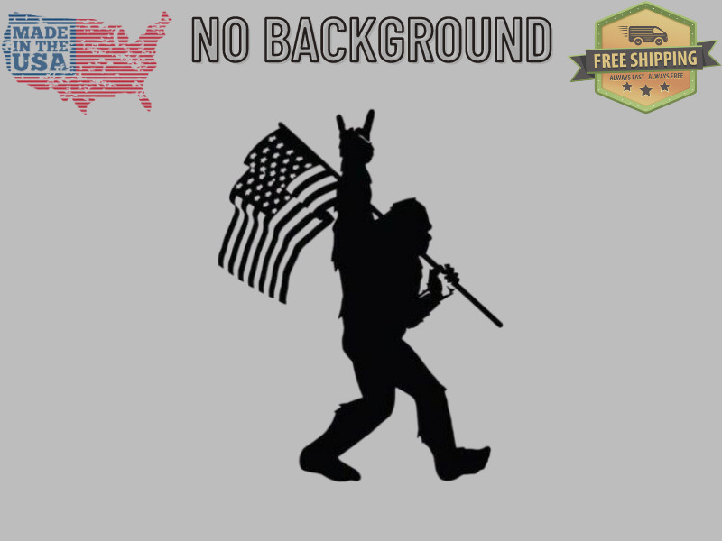 Sasquatch Bigfoot Rock On Flag Funny DieCut Vinyl Window Decal Sticker Car Truck