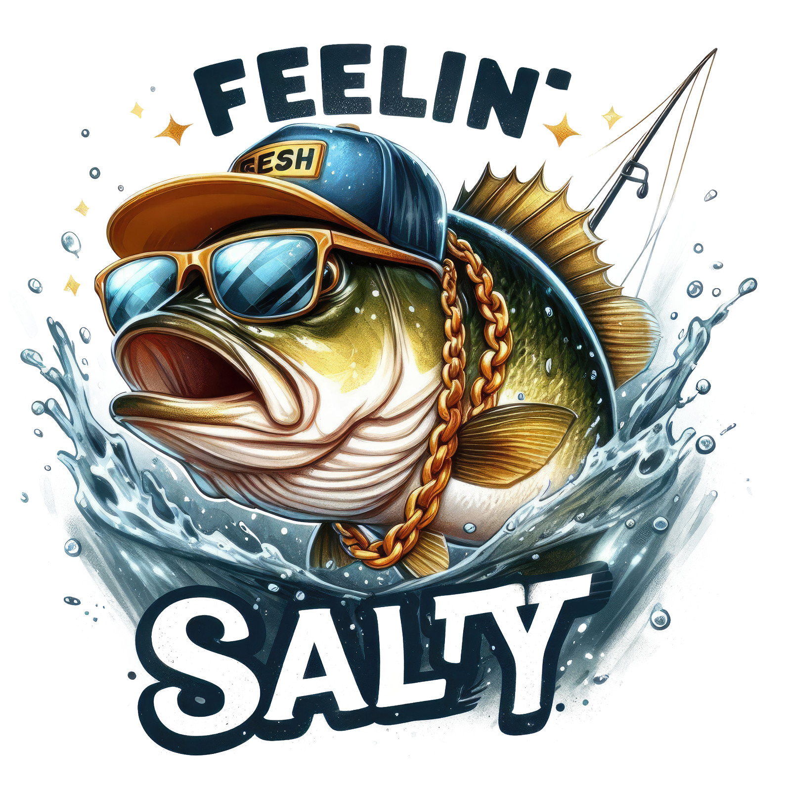 Fishing Sticker 4″ Feeling Salty Reel Hat Sunglasses Hook Boat Lake