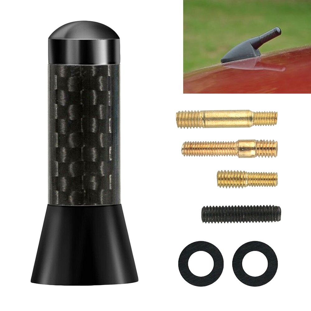 1/2Set 1.4″ CARBON FIBER CAR AM/FM RADIO SHORT ANTENNA STUBBY SCREW ALUMINUM BLA