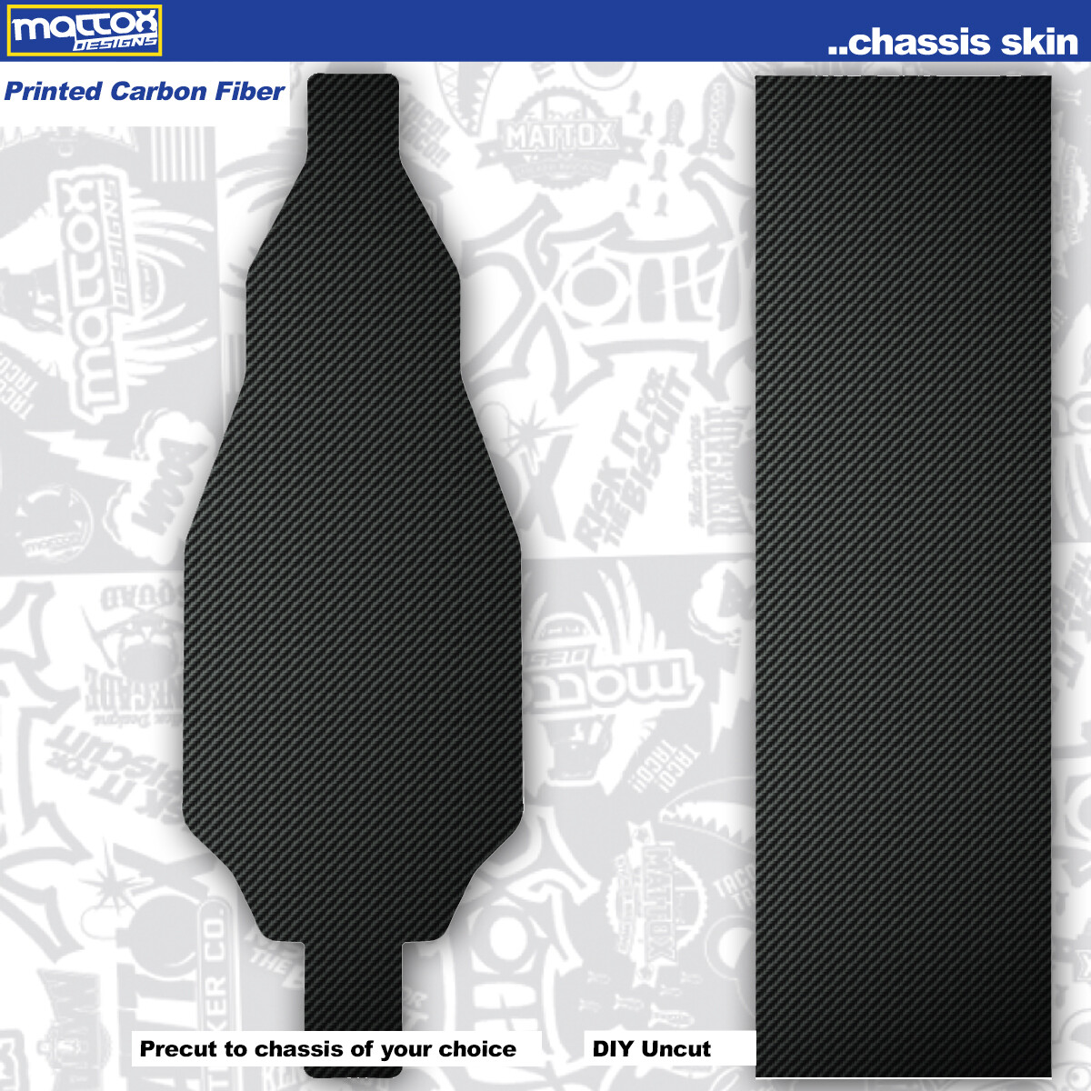 RC Car Chassis Skin: (1) 18mil Outdoor OR (1) 10 mil Indoor-PRINTED Carbon Fiber