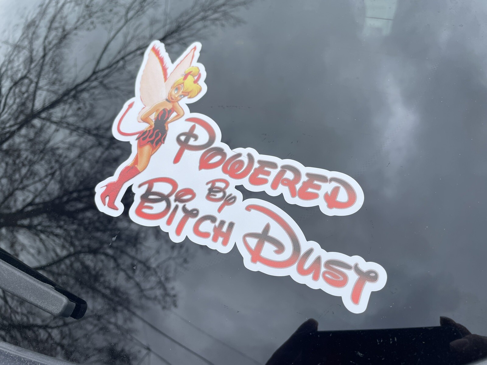 Tinkerbell Powered By BITCH DUST decal sticker Disney Funny Mom Jdm