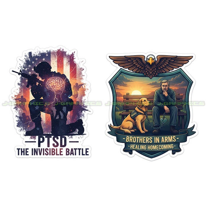 PTSD Veteran Vinyl Decal Sticker Awareness Suicide Prevention Military 2 pack B