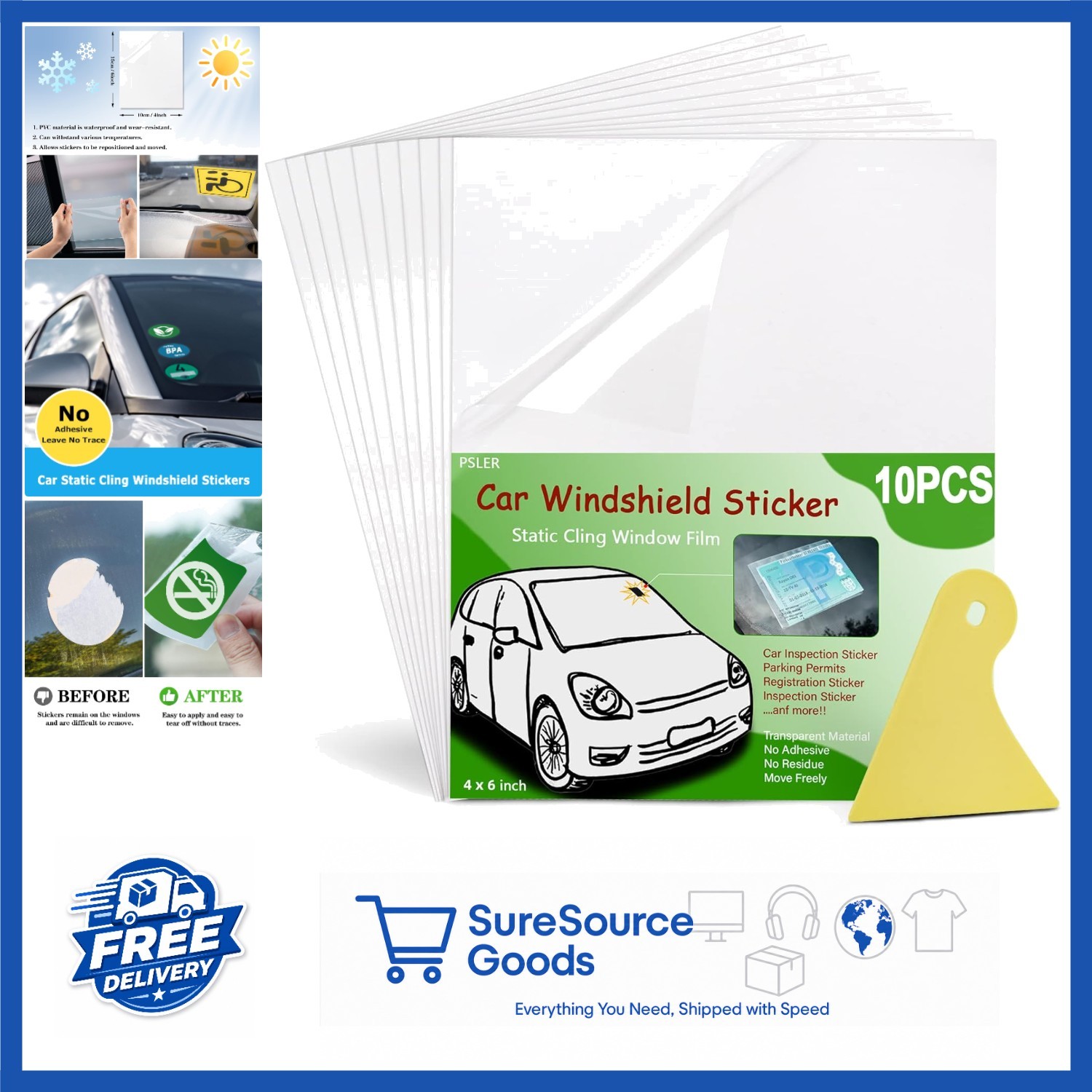 10PCS Clear Car Window Cling Stickers Waterproof Vinyl for Permits & More