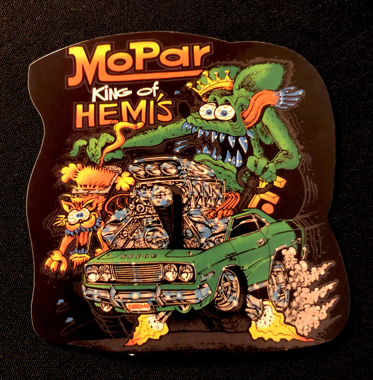 RAT FINK STICKER “MOPAR KING OF HEMIS” 3 3/4″ X 3 3/4 “SUPER SIZED & GLOSSY!!!