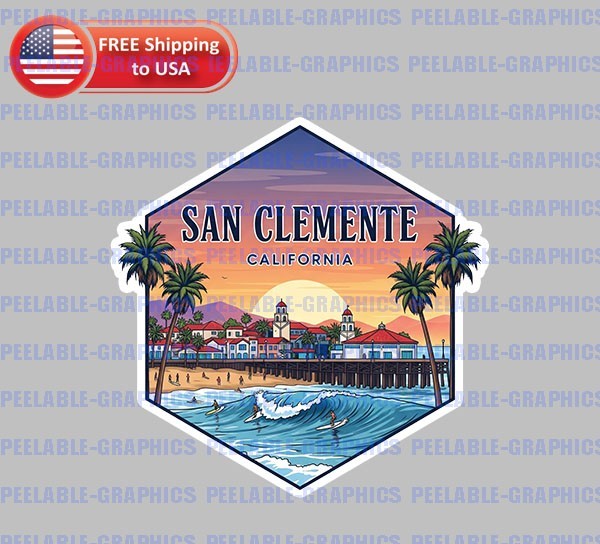 San Clemente California Vinyl Decal Sticker Hard Hat Helmet Toolbox Tablet A