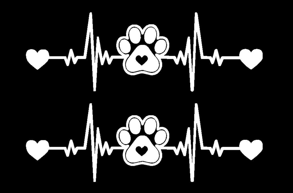Dog Paw Heartbeat Two 6″ White or Black Car Truck Window Wall Mirror Door