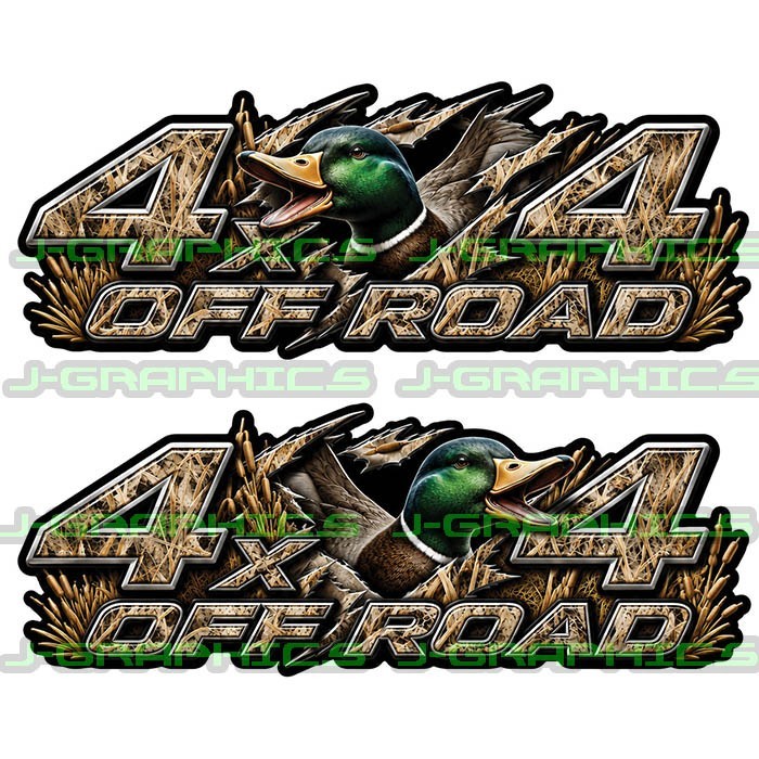 4×4 Off Road Tall Grass Camo Duck Hunt Decal Truck Bedside Fender Sticker Pair D