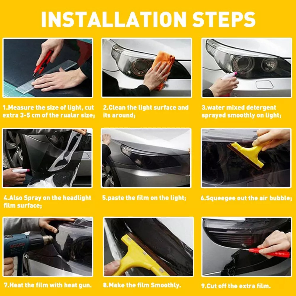 Easy installation Durable Gloss Headlight Taillight Fog Light Tint Film Vinyl