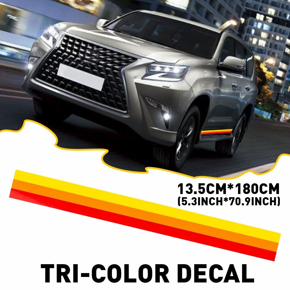 Tri-color Racing Hood Door Fender Skirt Side Stripes Decal Sticker for Sport EXD