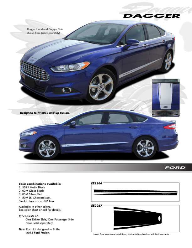 Center Hood Lower Rocker Vinyl Graphics 3M Stripes Decals Ford Fusion 2013-2020
