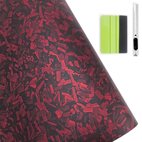 1ft x 5ft Matte Red Forged Carbon Fiber Vinyl Wrap Roll DIY Air Release Sticker
