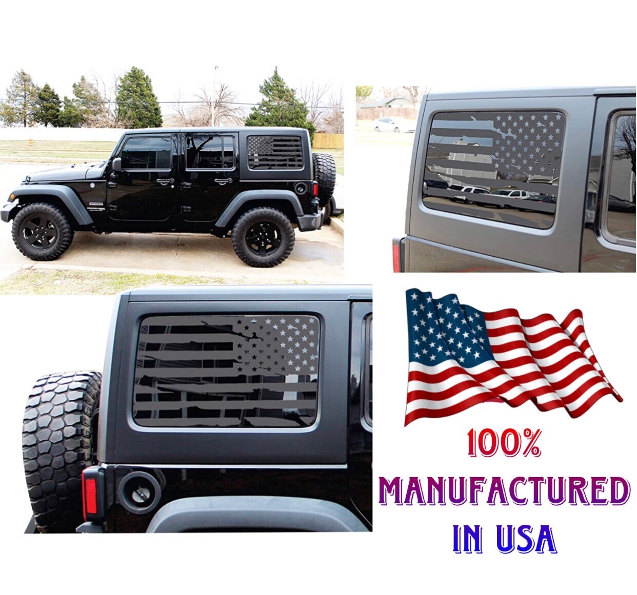 Precut USA Window Flag Decal Fit for Jeep Wrangler JK & JKU 2011-2018 dual side