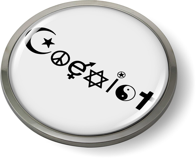 Emblem Car Sticker Chrome ROUND Bezel – COEXIST (W/B)